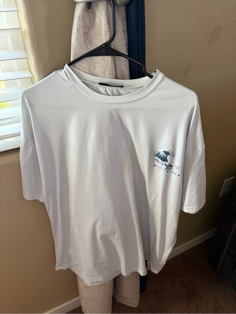 SHEIN White Short-Sleeve Tee with Blue Wave Graphic